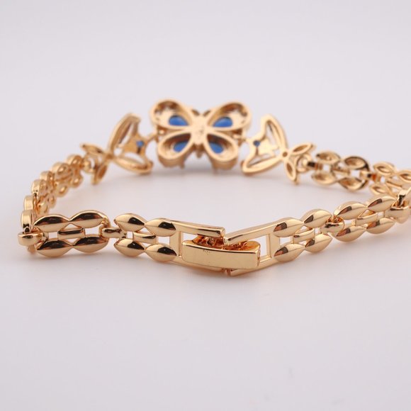Enchanting Elegance 14kGold Plated Blue Cubic Zirconia Butterfly Linked Bracelet - Picture 9 of 12